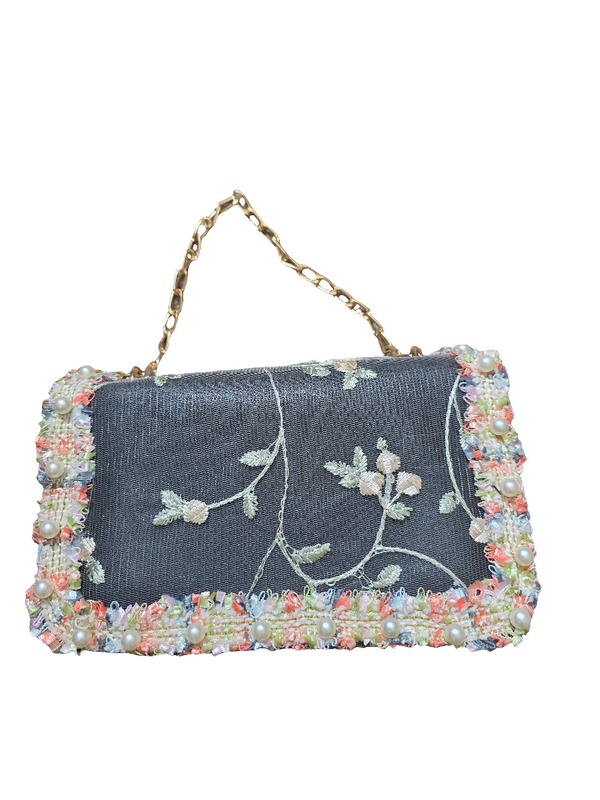 Black Embroidered Clutch Bag
